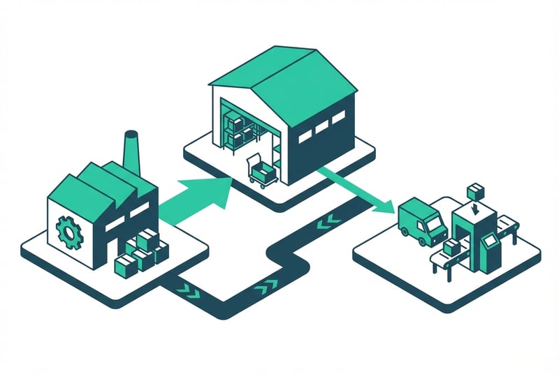Diagram showing push, pull, and just-in-time inventory management strategies for Amazon sellers