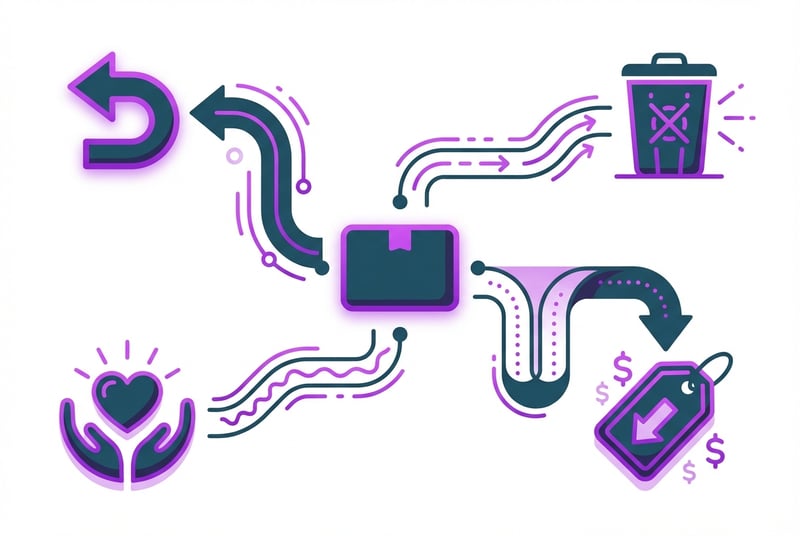 FBA inventory removal decision paths: return, disposal, donation, and liquidation options diagram