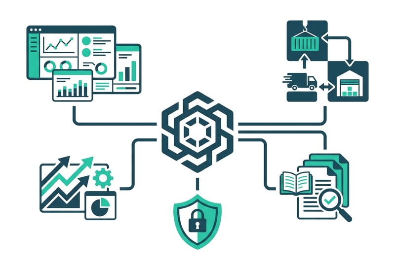 Enterprise Amazon agency diagram showing catalog, supply chain, retail media, and brand protection workflows