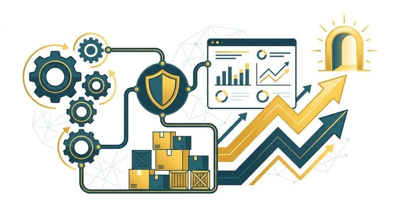 Amazon agency for enterprise brands visual showing protected operations, inventory stability, and revenue growth