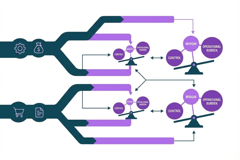 Comparison diagram of Amazon retailer vs agency partnership models showing tradeoffs