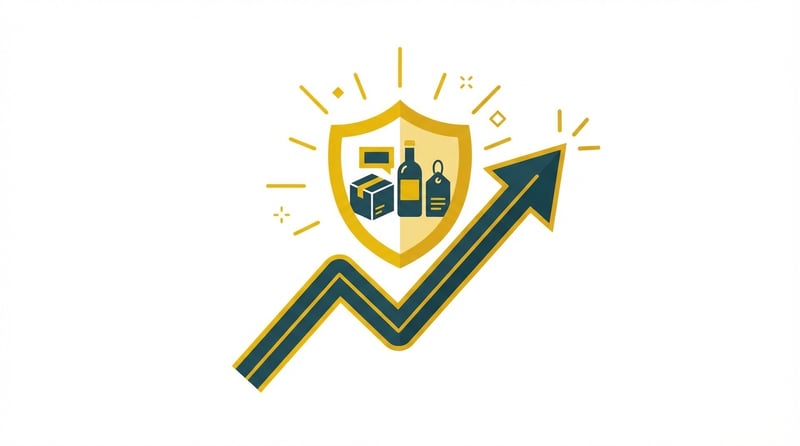 Amazon Brand Registry brand protection success illustration with growth metrics and security shield