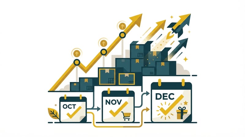 Illustration showing Amazon peak season success with growth trends and strategic Q4 inventory planning