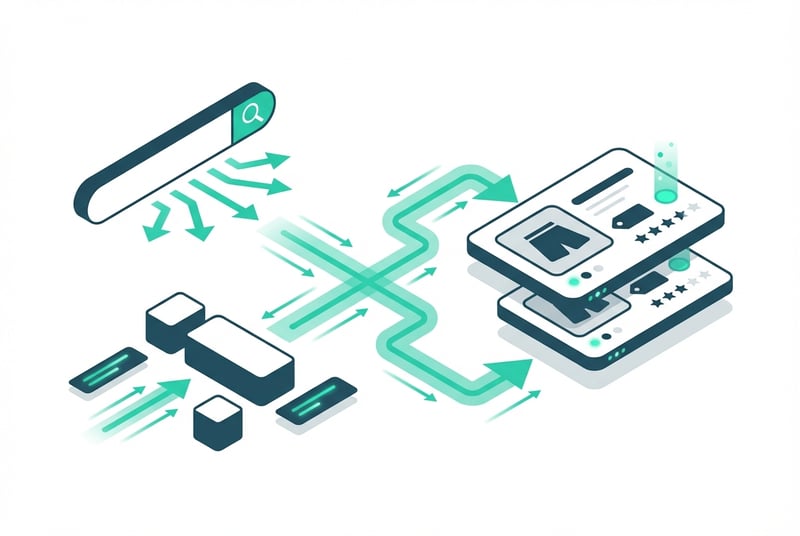 Amazon keyword research illustration showing how search terms connect shoppers to relevant product listings