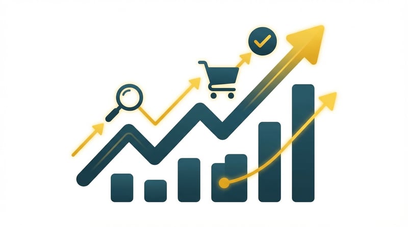 Amazon listing performance growth visualization showing improved conversion rates and sales success