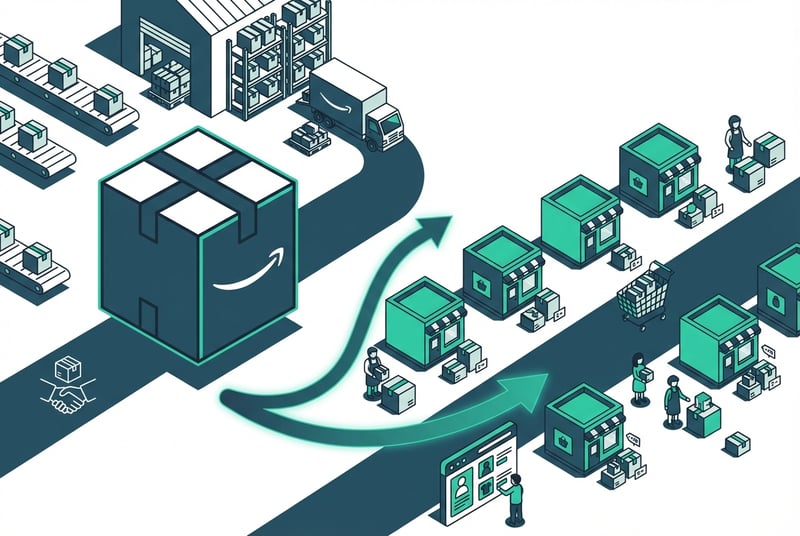 Visual diagram showing Amazon Vendor Central to Seller Central transition and marketplace growth