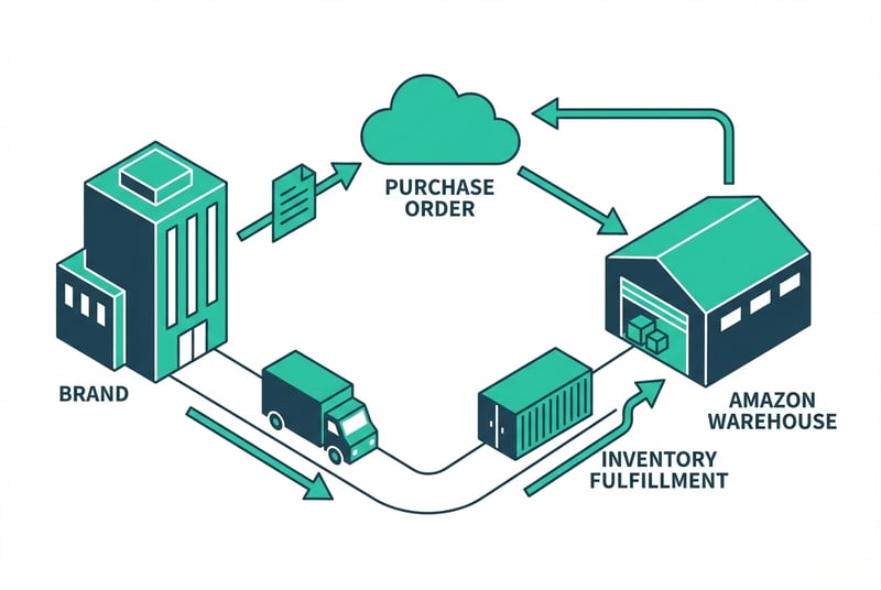 Amazon Vendor Central wholesale purchase order flow and inventory fulfillment cycle diagram