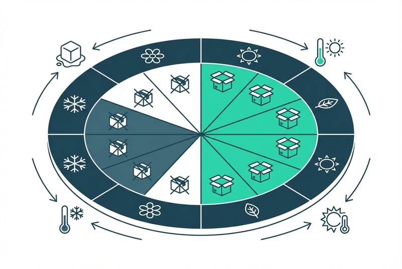 Amazon FBA seasonal restrictions calendar showing meltable goods fulfillment windows for chocolate brands