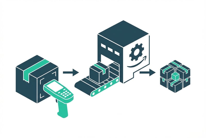 Amazon FBA Send to Amazon workflow diagram showing shipment planning and label scanning process