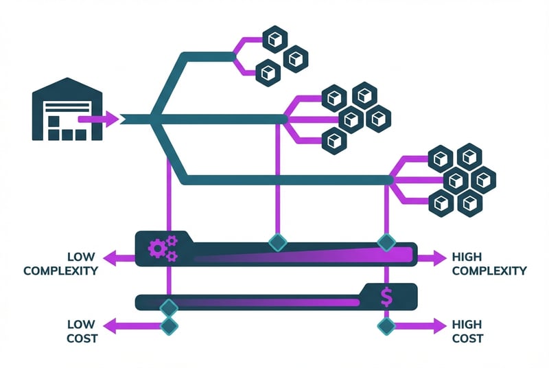 Amazon FBA placement options comparison showing minimal, partial, and optimized shipment splits