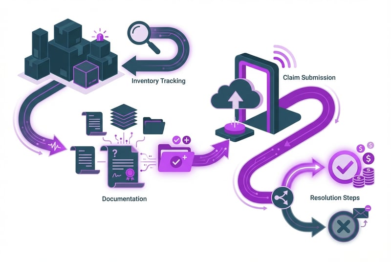 Amazon FBA reimbursement claim process workflow showing documentation and submission steps