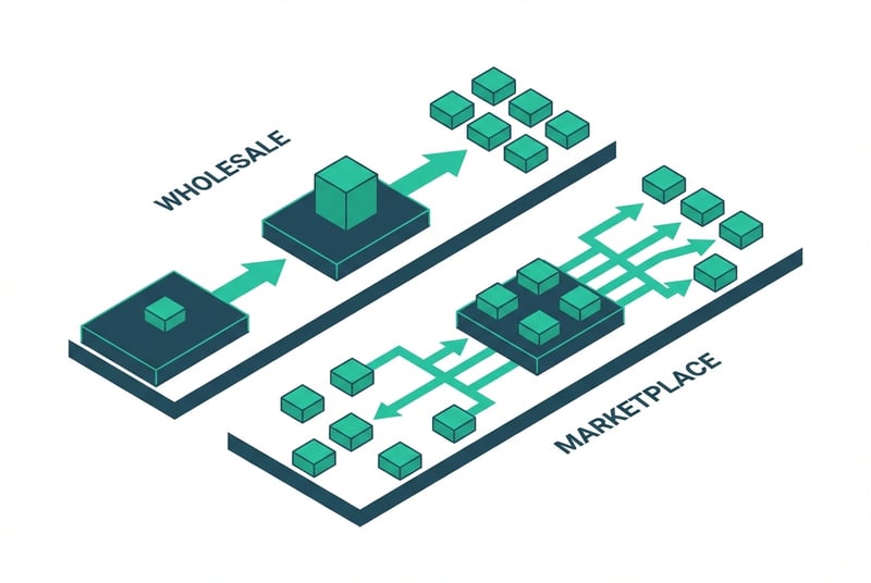 Diagram comparing Amazon Vendor Central wholesale model versus Seller Central marketplace selling approach