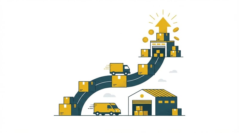 Amazon FBA inventory success growth illustration showing upward business trajectory and optimized fulfillment