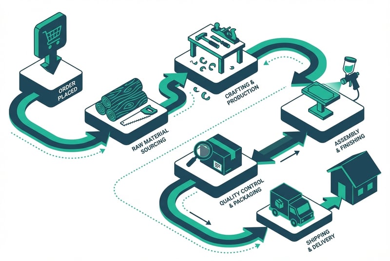 Amazon marketplace production timeline showing handmade customized product workflow from order to shipment