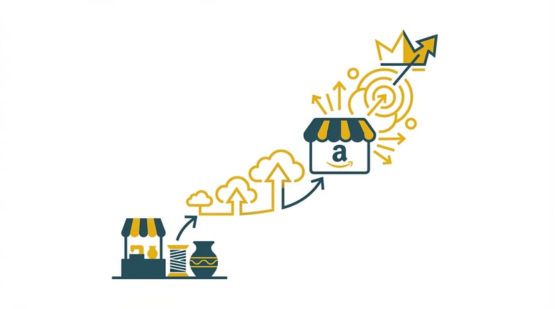 Growth chart showing handmade brand success scaling revenue on Amazon marketplace with agency support