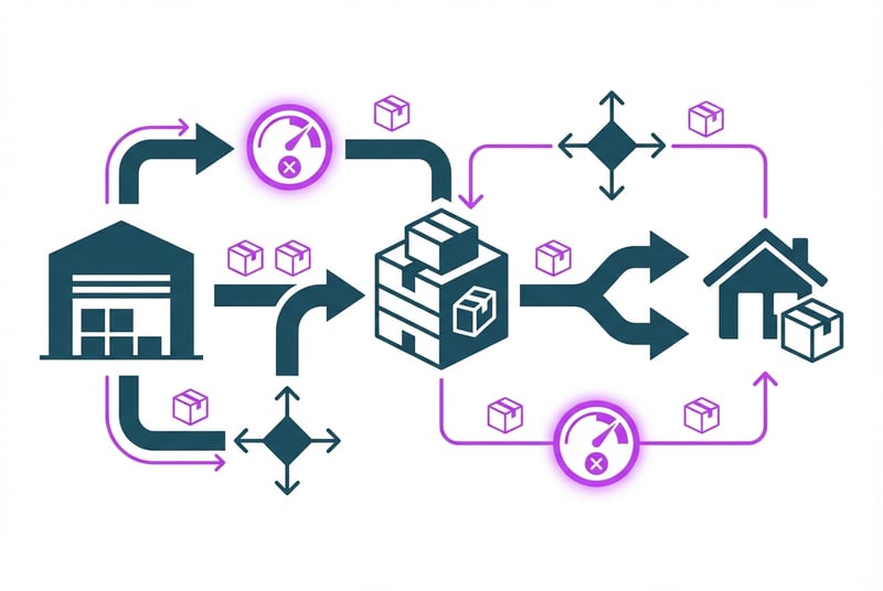 Illustration of FBA inventory flow process with capacity checkpoints and decision points