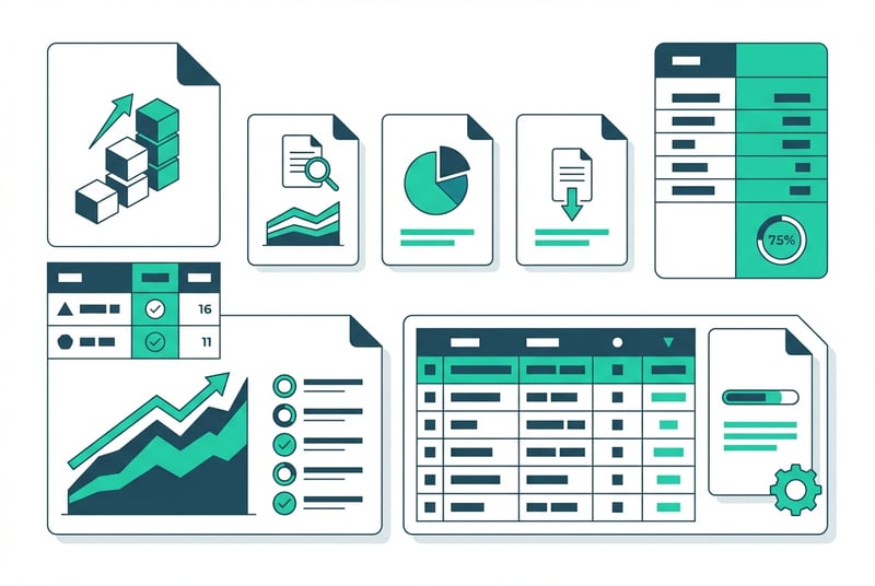 Amazon inventory report dashboard showing multiple report types including Active Listings, FBA Inventory, and Inventory Ledger with data metrics