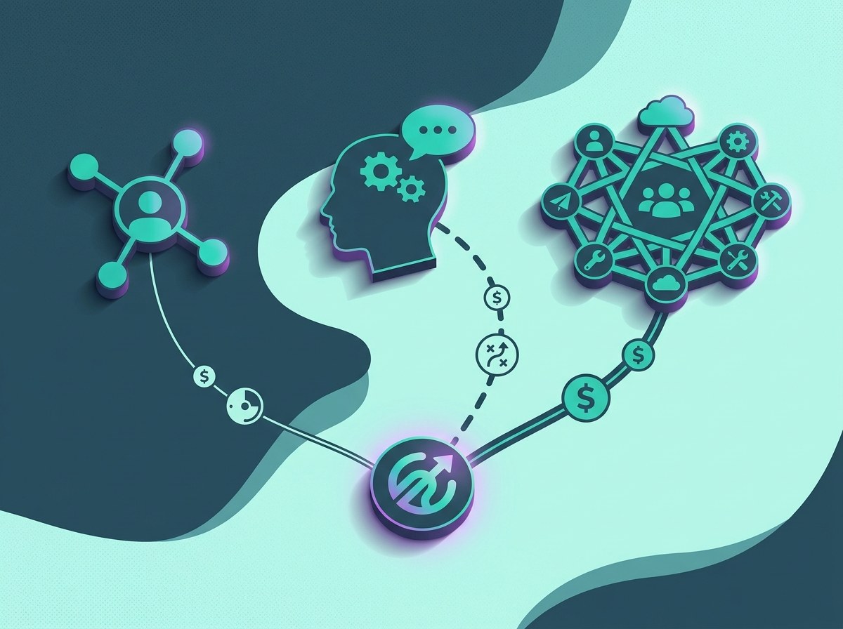 Graphic comparing freelancer consultant and agency support shapes feeding into a brand's Amazon advertising program