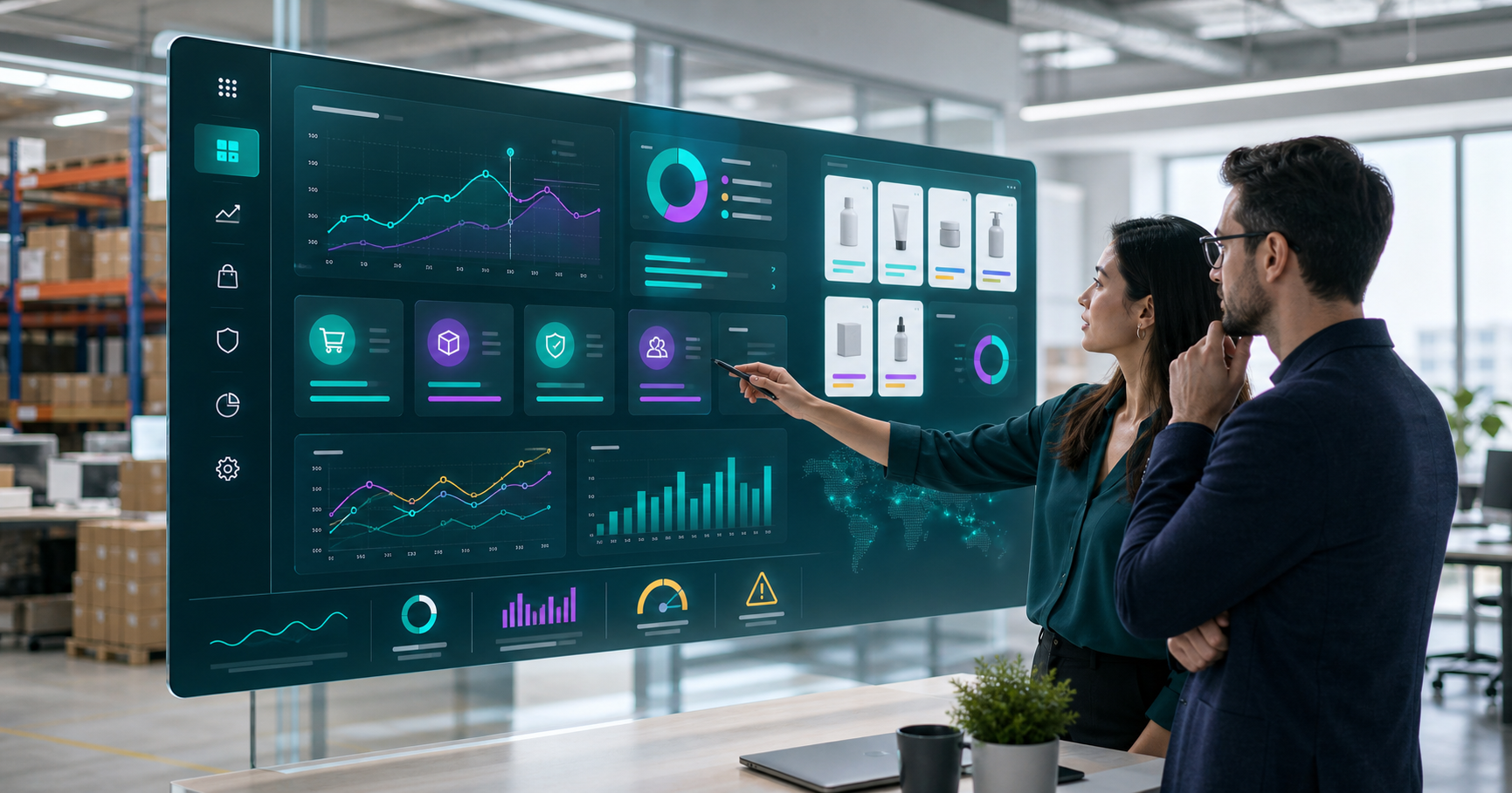 Marketplace analytics dashboard showing brand health, product performance, and risk signals